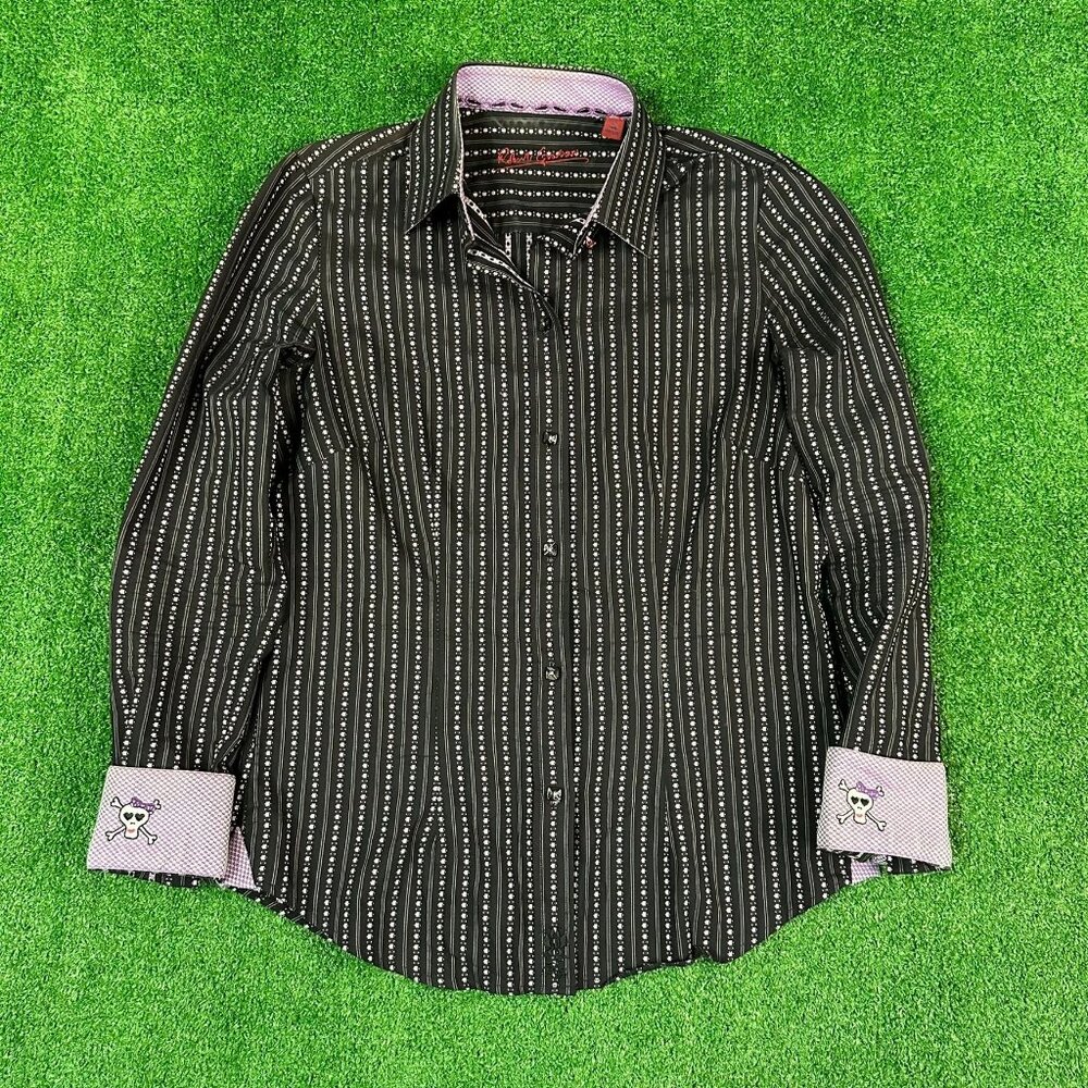 Robert Graham Shirt Womens Size XS Pink Striped Flip Cuff Button Up Long Sleeve